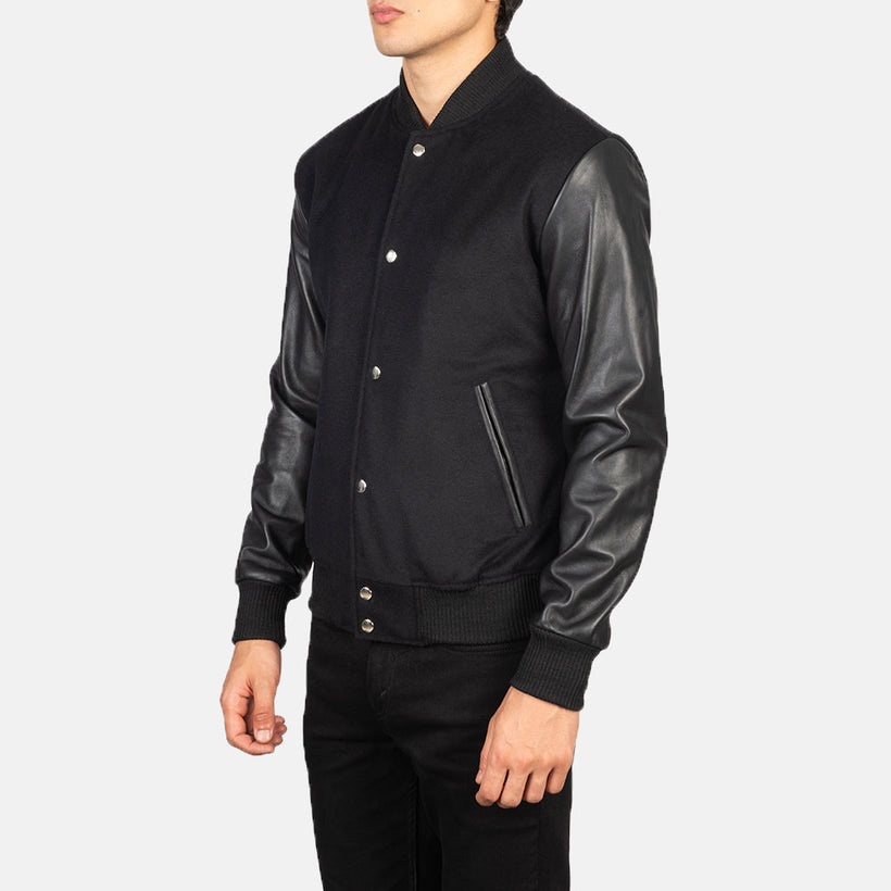 Vaxton Svartur Hybrid Varsity Leðurjakki fyrir karla