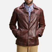 
Brown Sheepskin leather Coat - Að aftan með nákvæmri axlasniði og hreinum fald