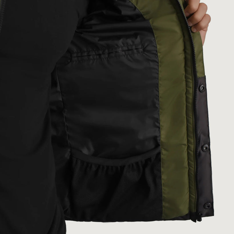 Wayne Svartur & Grænn Hooded Puffer Leðurjakki fyrir Karla