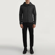 
Wesley Svartur Hooded Windbreaker Leðurjakki fyrir Karla - Hliðarsýn með vinnuvistfræðilegu ermasniði