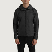 
Nærmynd of Classic Collar & Zipper With Inside Wind Flap. Hardware on Wesley Svartur Hooded Windbreaker Leðurjakki fyrir Karla