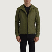 
Wesley Grænn Hooded Windbreaker Leðurjakki fyrir Karla in Green Full-Grain Leather - Að framan með sniðinni hönnun | Kaupa á netinu