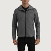 
Nærmynd of Classic Collar & Zipper With Inside Wind Flap. Hardware on Wesley Grey Hooded Windbreaker Leðurjakki fyrir Karla