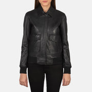 
Nærmynd of Shirt & Zipper with Button Flap Hardware on Westa A-2 Black Leather Bomber Jacket