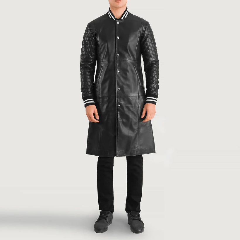 Wilde Svartur Leather Varsity Coat fyrir karla