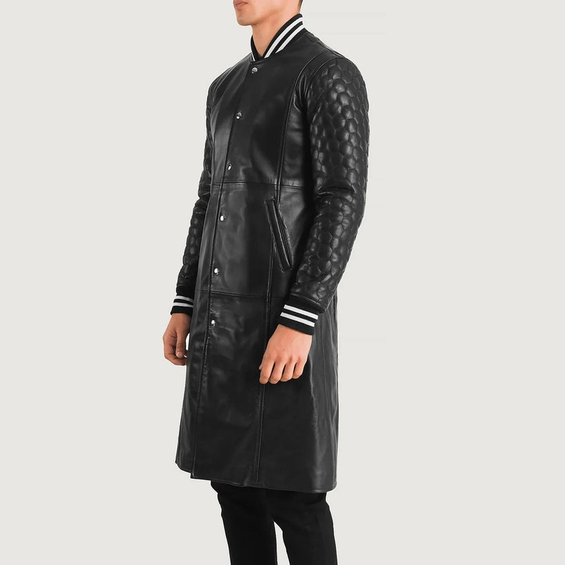 Wilde Svartur Leather Varsity Coat fyrir karla