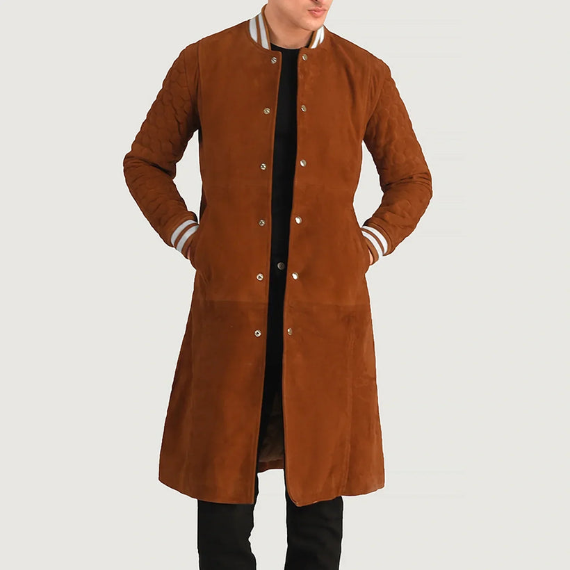 Wilde Brúnn Suede Varsity Coat fyrir karla