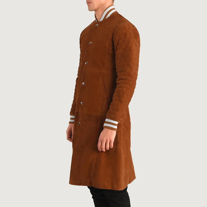 Wilde Brúnn Suede Varsity Coat fyrir karla