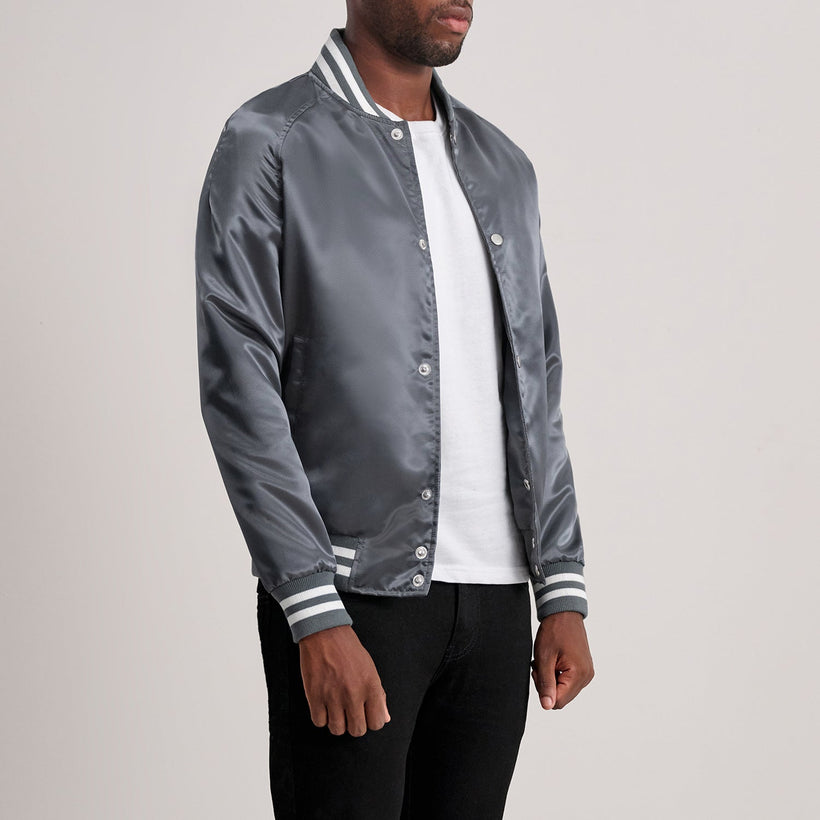 Xander Grey Varsity Leðurjakki fyrir karla