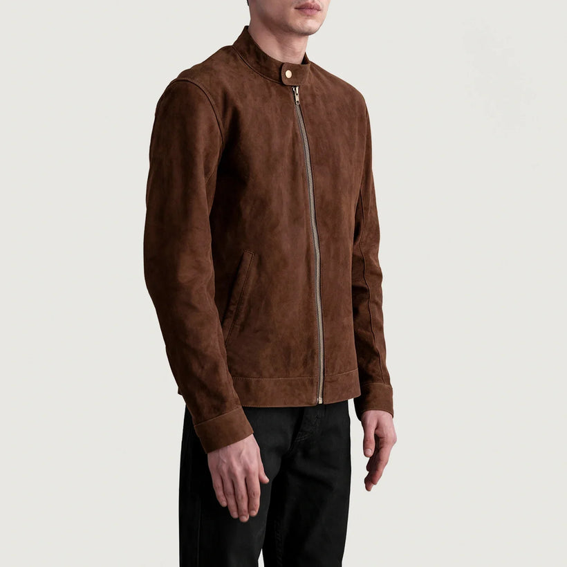 Zen Brúnn Suede Mótorhjólajakki úr Leðri fyrir Karla