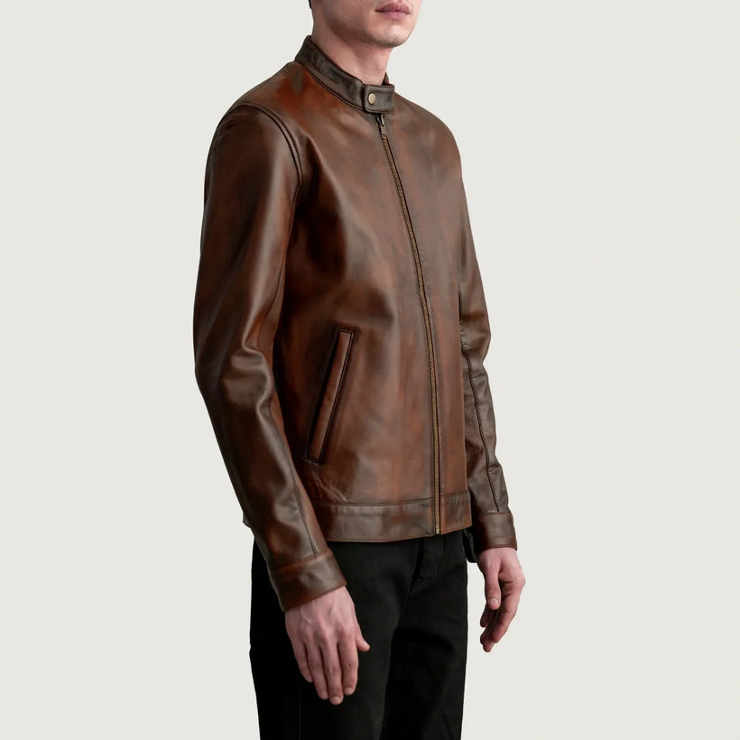 Zen Distressed Brúnn Mótorhjólajakki úr Leðri fyrir Karla
