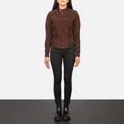 
Zenna Mocha Suede Bomber Jacket - Hliðarsýn með vinnuvistfræðilegu ermasniði