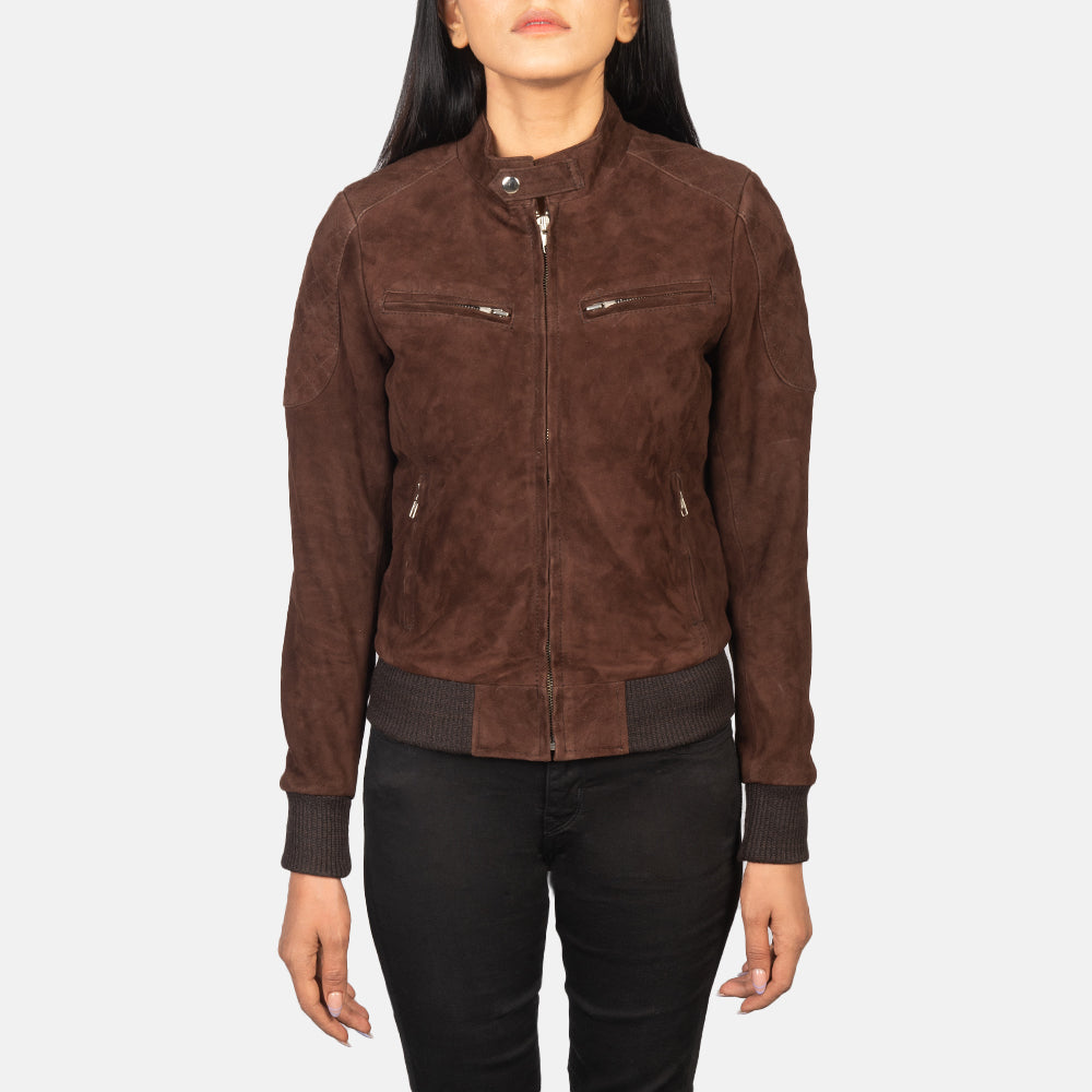
Nærmynd of Band with Snap Button & Zipper Hardware on Zenna Mocha Suede Bomber Jacket
